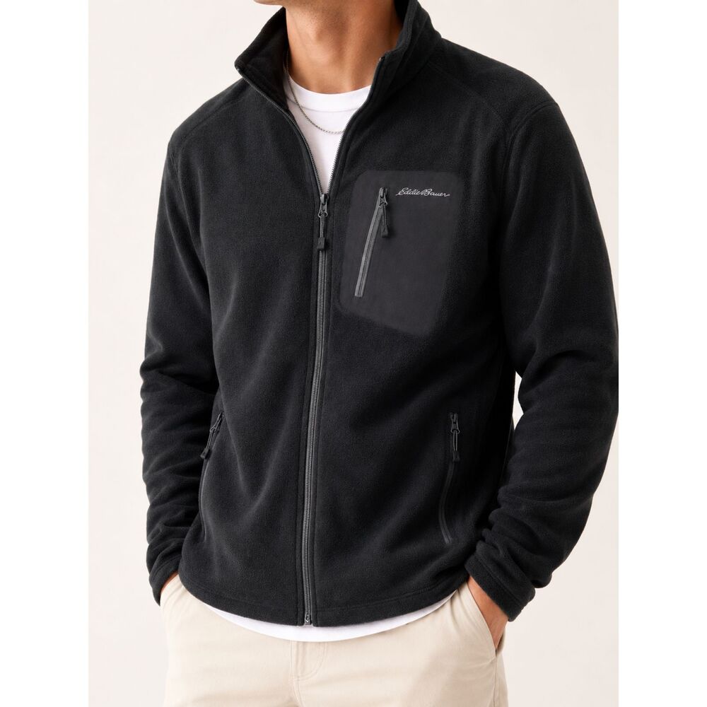 Eddie Bauer Polartec Fleece Jacket Men's Large Black Full Zip Outdoor Hiking